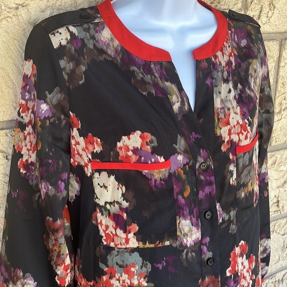 Casual career Floral Top Button Up Blouse Pockets Loose Fit Size XS - Picture 5 of 11